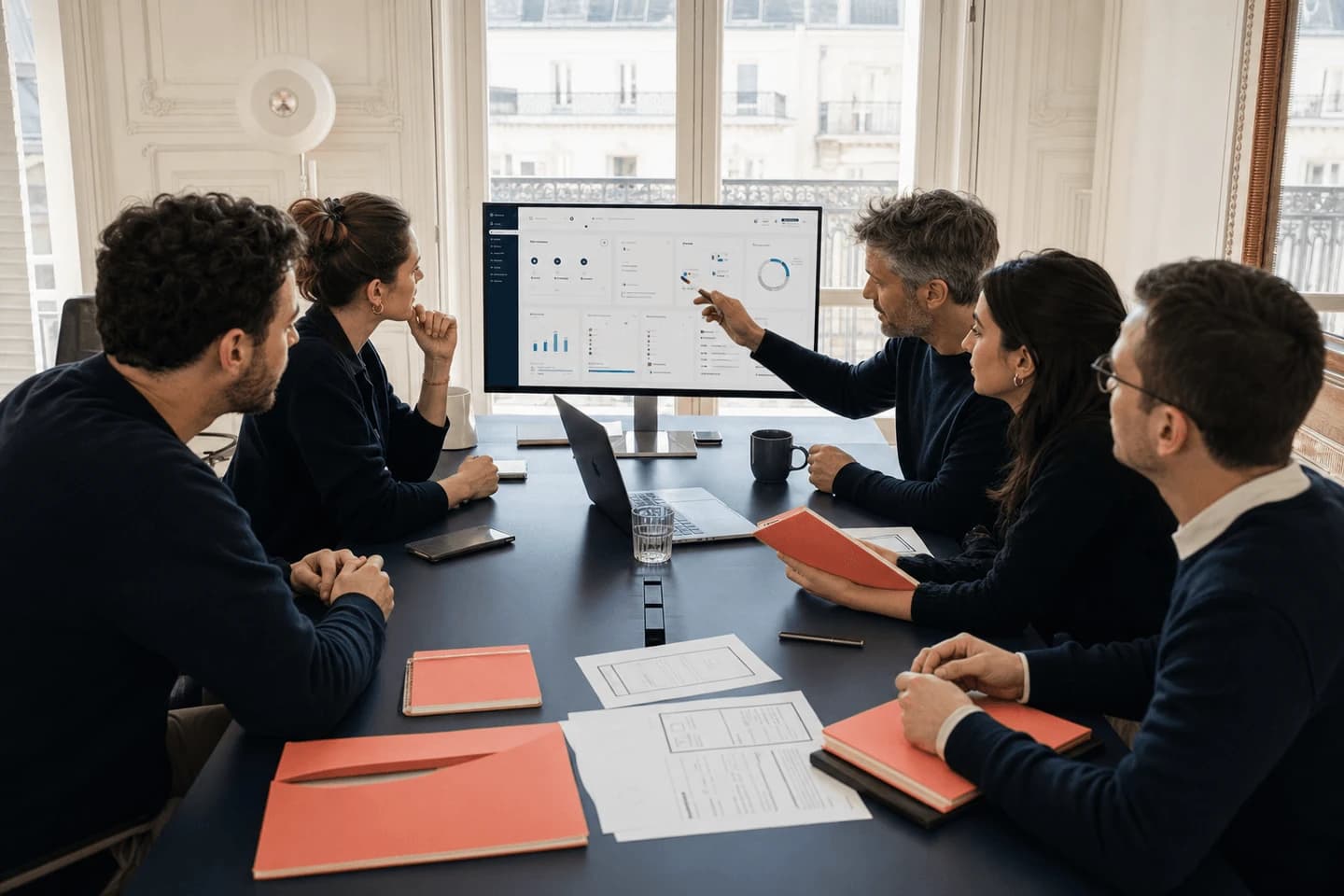 Équipe FinTech collaborant dans un espace de travail lumineux à Paris
